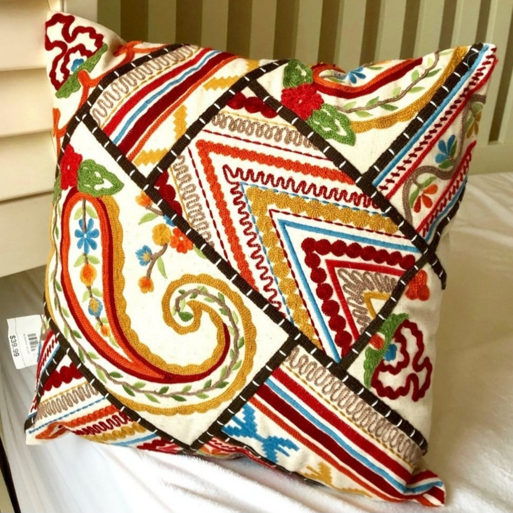 Two Pier 1 Embroidered Paisley throw pillows 18x18 rare find!